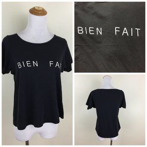 MADEWELL Black White "BIEN FAIT" Print Short Sleeve Tee Shirt